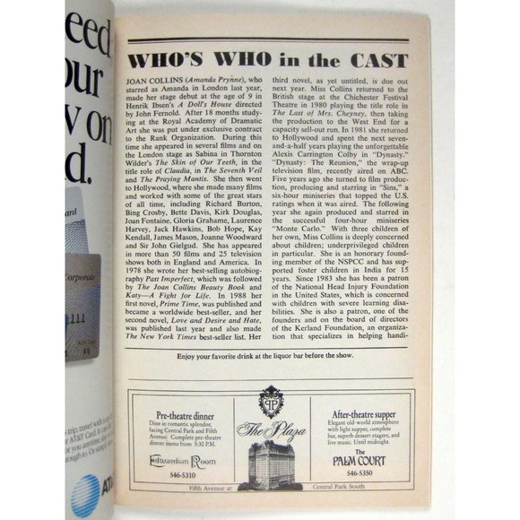 Private Lives Playbill Opening Night February 1992 Joan Collins Simon Jones - Picture 6 of 7